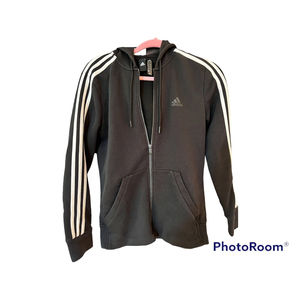 Adidas Women's Small S Black White Stripe Full Zip Hooded Jacket